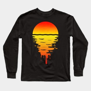 Tropical 80s Style Sunset Waterripples T-Shirt Long Sleeve T-Shirt